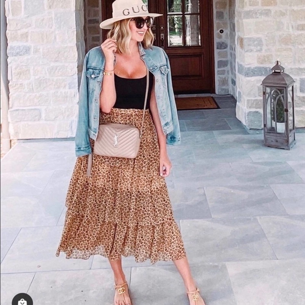 Rachel Parcell Print Tiered Ruffle Skirt Leopard